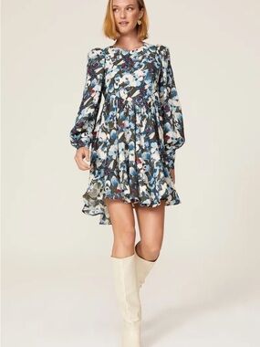 Peter Som Blue and White Floral High-Low Dress